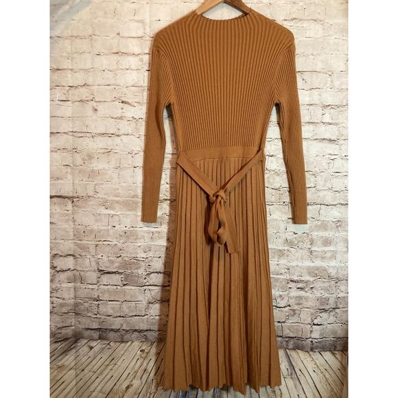 Chicwish Front Pleats Splicing Dress Womens Large Copper & Cream Pleated Layered - Picture 12 of 14